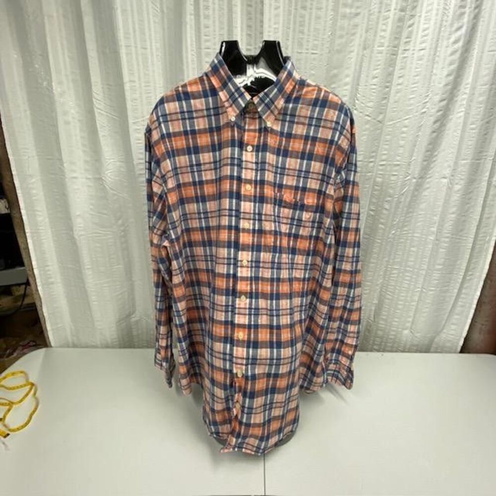 Brooks Brothers 1818 Shirt Mens 2XLT Orange Blue Plaid Cotton Button Down(164-5)